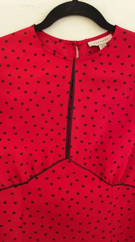 Topshop Red Black heart printed flared crepe long sleeeve mini dress 4