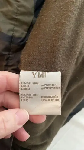 Ymi vest button/zip front removable hood lined snap button pockets camo Sz small