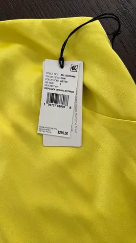 Elegant Yellow Satin Halter Midi Dress with flower detailing Size 6