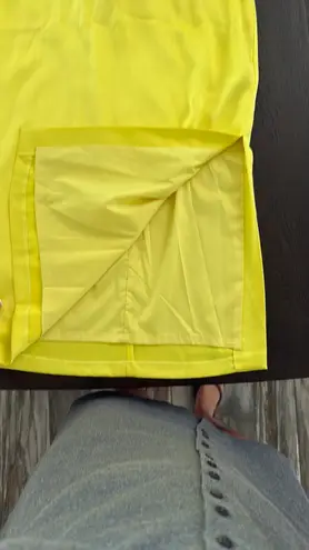 Elegant Yellow Satin Halter Midi Dress with flower detailing Size 6