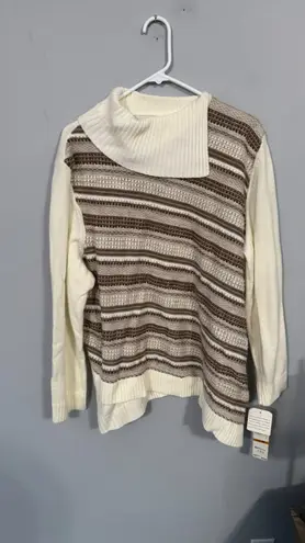 Alfred Dunner NWT Woman Beige & Cream Pullover Sweater Plus Size 3X Split Collar - Image 1