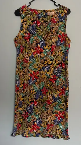 Kathie Lee Collection “Vintage Kathie Lee Dress Leaf Print 90s Summer Tropical Resort”