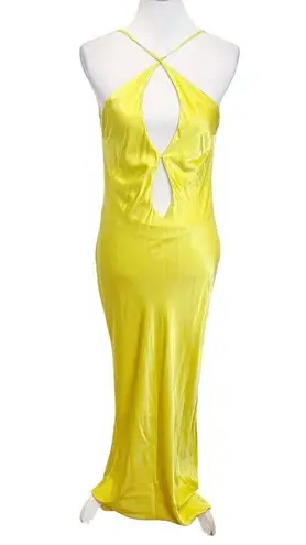 Meshki  Lucia Maxi Satin Cutout Slip Dress Golden Yellow Chartreuse Womens Size M