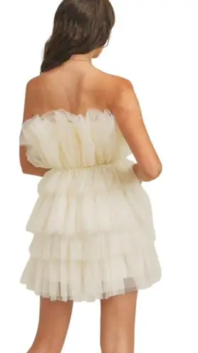 Mable Tulle Layered Aileen Ruffle Strapless Mini Dress Cream Size S