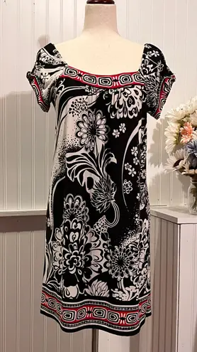 Robbie Bee SIGNATURE White/Red/Black Shift Boho Peasant Dress shift boho peasant