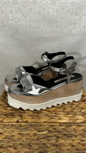 Stella McCartney Elyse Star Platform Sandals Silver Metallic Size 36.5