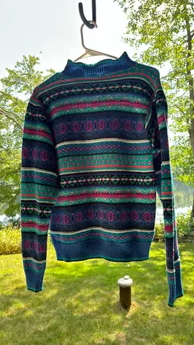 Blue Patterned Knit Sweater Size M