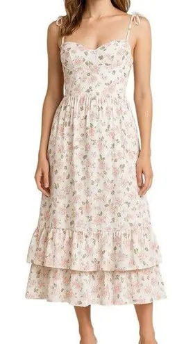 West of Melrose Floralā Print Maxi Dress Tiered Ruffle Milkmaid Cottage Sz M White Size M