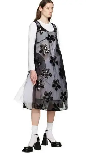 Simone Rocha Black Sheer Sequin Scoop Neck Slip Dress Floral Flower 8 NEW Size 4