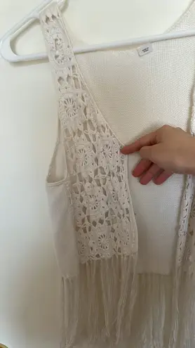 White Boho Fringe Top