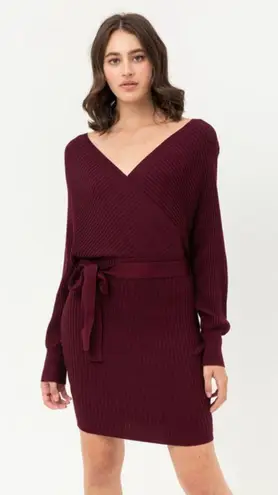 Love Tree Ribbed Balloon Sleeve Sweater Dress