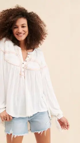 Free People  Mara Mae Top Shirt Blouse Flowy Embroidered Boho Size Small Women's