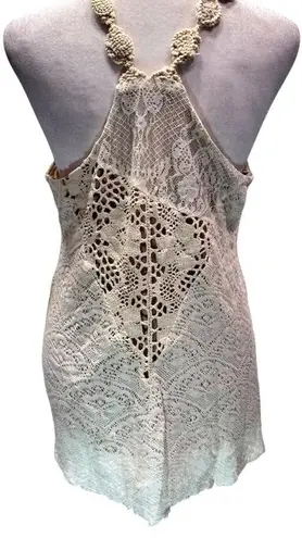 BKE Ivory Mixed Crochet Lace Asymmetric Racerback Cami Tank Boutique Fairy Boho