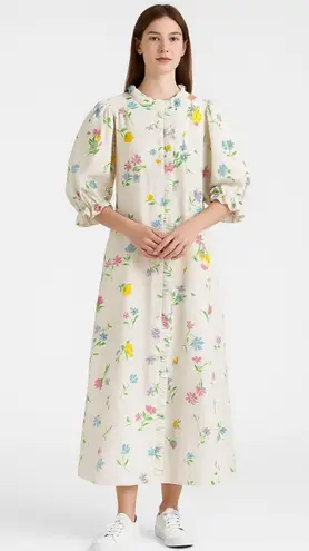 Vintage Miss Elaine Floral Seersucker Ruffle Housecoat Robe 70s 80s medium White