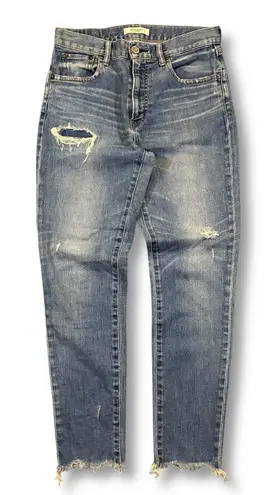 Moussy Vintage Distressed Raw Edge Hem Jeans Blue Size 27