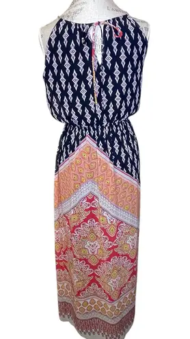 Sweet Storm Printed Halter Maxi Dress Navy White Yellow Peach Pink Medium
