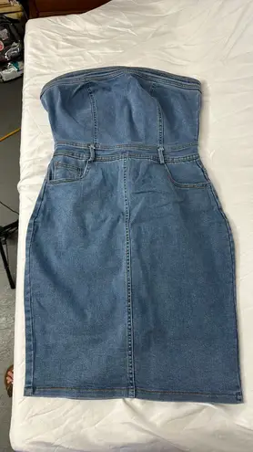 Jean Dress Strapless Dress Blue Size M