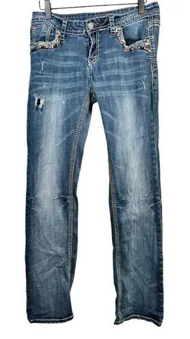 GRACE IN LA Bootcut Jeans Cowboy Western Rhinestone Distressed Size 31 X 31