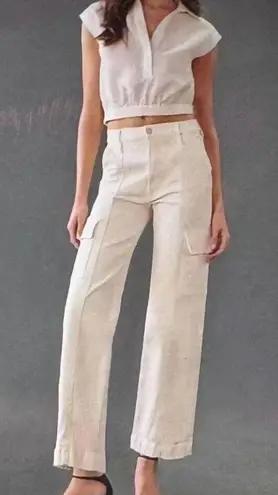 NWT MOTHER The Rambler Cargo Cream Wide Leg Women's Jeans size 30