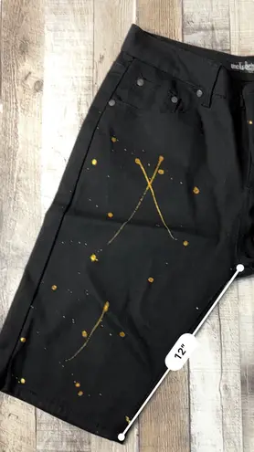 Uncut Denim Co . Y2K Painted Black 12" Knee Length Denim Shorts sz 34 NWT