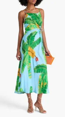 Farm Rio ๐๐ Blue Fresh Bananas Midi Dress ~ Tropical Banana Leaf Print XL NWT