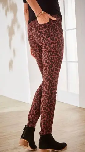 Soft Surroundings Ultimate High Rise Leopard Skinny Ankle Jeans Red Size 6 NEW