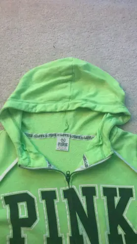 Victoria's Secret VS PINK Lime Green Funnel Neck Zip Up Sweatshirt