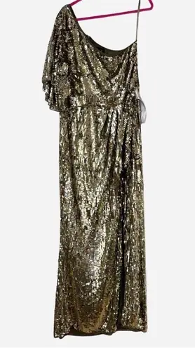 Mac Duggal Cap Sleeve Gown Gold Cowl Neck Trumpet Sequin Gown Maxi Dress 16