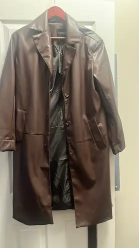 Stoosh Faux Leather Brown Coat