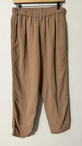 Black Crane Easy Pants Crinkle Cotton Linen Elastic Waist Tapered Trousers Sz M Brown Size M - Image 1
