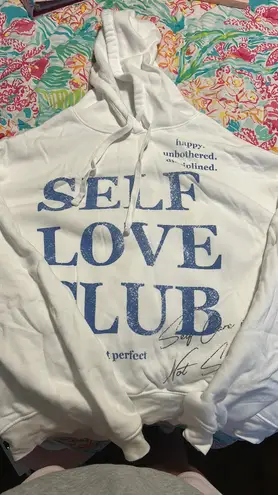 Grayson Threads comfy, oversized, white hoodie sweatshirt target blue happy words - Image 1