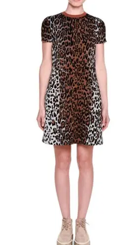 Stella McCartney wool blend Short-Sleeve Leopard-Print Shift Dress EU 40/US S