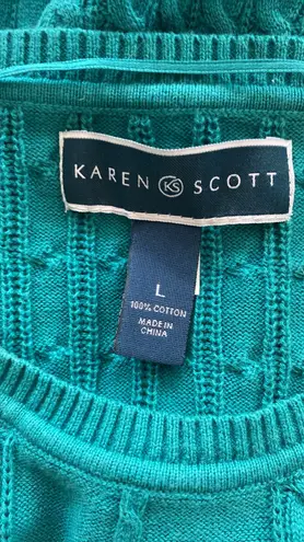 Karen Scott sweater 3/4 sleeves round neck cable knit look size large