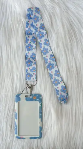 Floral and strawberry lanyard with Id/ card holder Blue