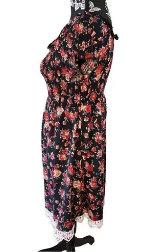 Bobbie Brooks Floral Dress Boho Bohemian Cottage Pinup Style Red Size L