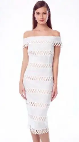 Alberto Makali Albert Makali Cream Off The Shoulder Sheer Lace Dress Size 6