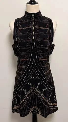 Stone Cold Fox Black Silk Mock Neck Sleeveless Side Cut Outs Short Dress 3 US 6