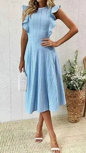 Ecowish Light Blue Eyelet Ruffle Sleeveless Dress