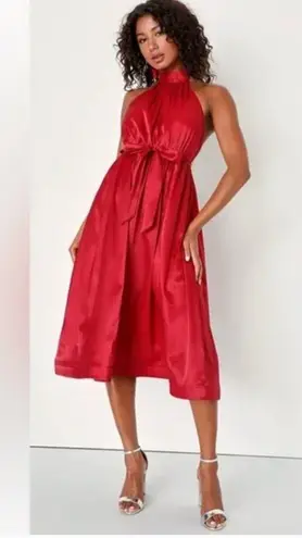 Lulus Effortless Grace Backless Halter Neck Midi Dress Wine Red NWOT Sm