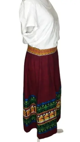 Handmade Moroccan Full Skirt Hand Made In Morocco Red With Colorful Waistband & Trim Sm