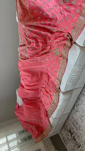 Pakistani indian heavy wedding full set dress /sari Pink