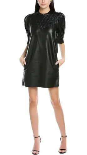 SACHIN + BABI Faux Leather Short Sleeve Shift Mini Dress Crew Neck Black Size XL/16 New