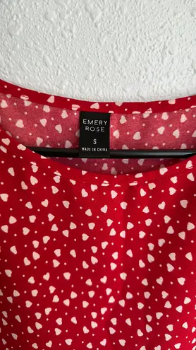 Emery Rose White Heart Print on Red Baby Doll Dress Size Small
