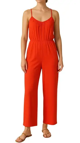 1980s Vintage Red Sleeveless Wide Leg Jumpsuit Playsuit Flared Leg Small Medium