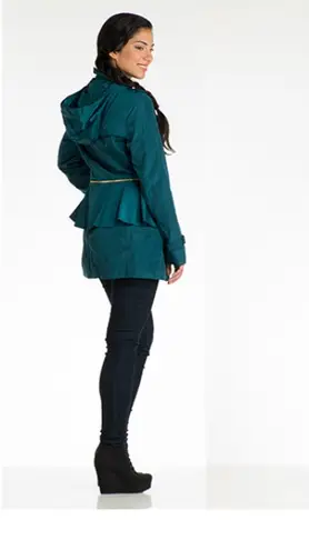 Betsey Johnson Teal Green 2-in-1 Convertible Zip Anorak Peplum Raincoat Hooded Jacket $200 EUC M