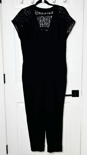 Karen Millen Tapered Leg Jumpsuit Lace Panel Sleeves Black Size US 8/UK 12