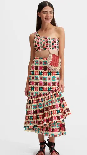 NWOT La Double J Goddess Lycra Reversible Top in Groovy Dot Giallo Size M Pink Size M