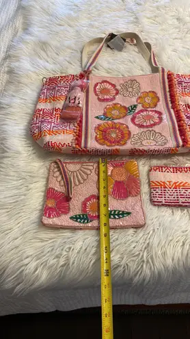 America & Beyond Embellished Tote (NWT with two pouches brand new with Pink