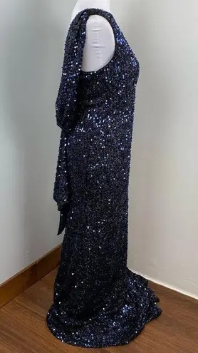 Mac Duggal Midnight Blue Cowl Back Boat Neck Sequined Evening Gown 12 $398 26331