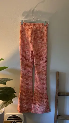 ZARA Pink and Cream Floral Checkered Patterned High Waisted Flare Pants size XS